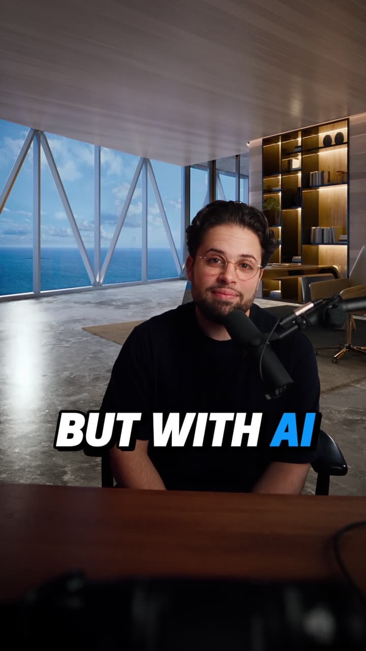 Later in the same clip: the same speaker in an ocean-view office