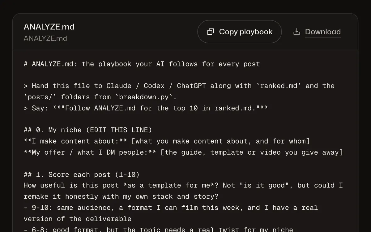 Short-form content research workflow.